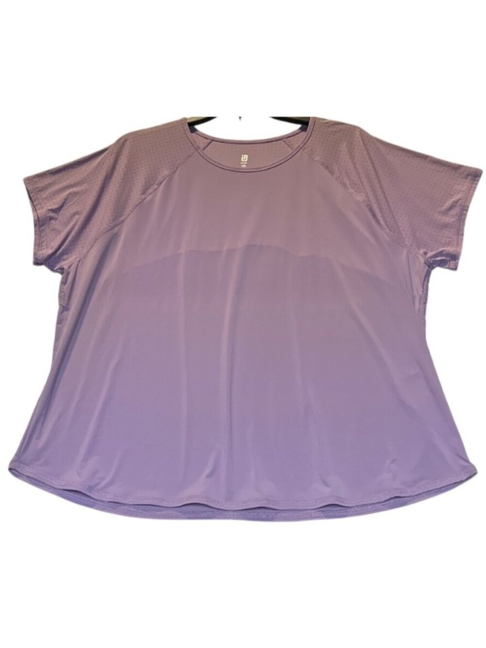Ideology Womens XX-Large Purple Short Sleeve Activewear Top w Perforated Sleeves